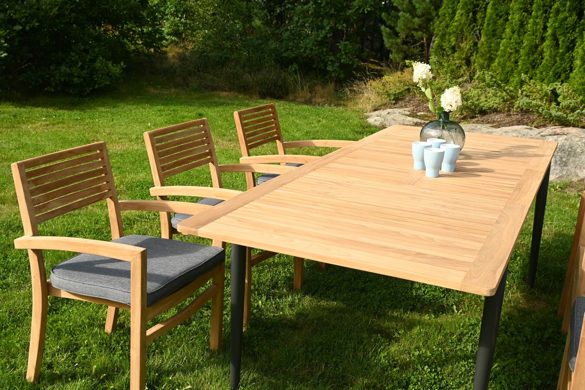 Figaro sett 6 stabelbare stoler+uttrekksbord - teak