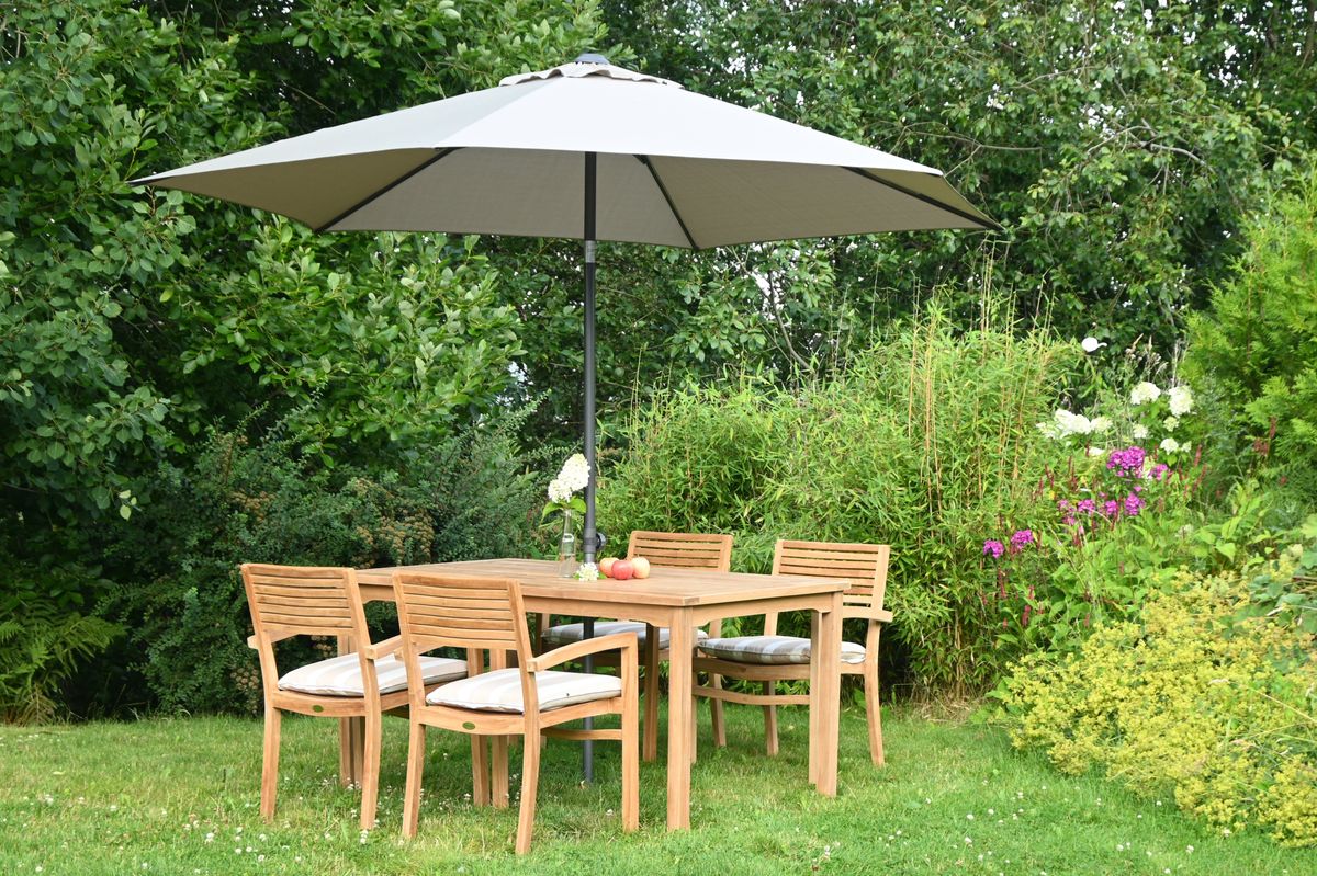 Figaro sett 4 stabelbare stoler+bord 150x90 cm - teak