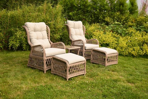 Hovedbilde Catalina sett 2 regulerbare stoler+paller m/puter+bord - natur/lys gråbeige