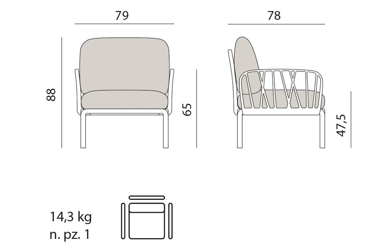 Nardi Komodo sett 2-S sofa m/puter+bord - antrasittgrå/gråbeige