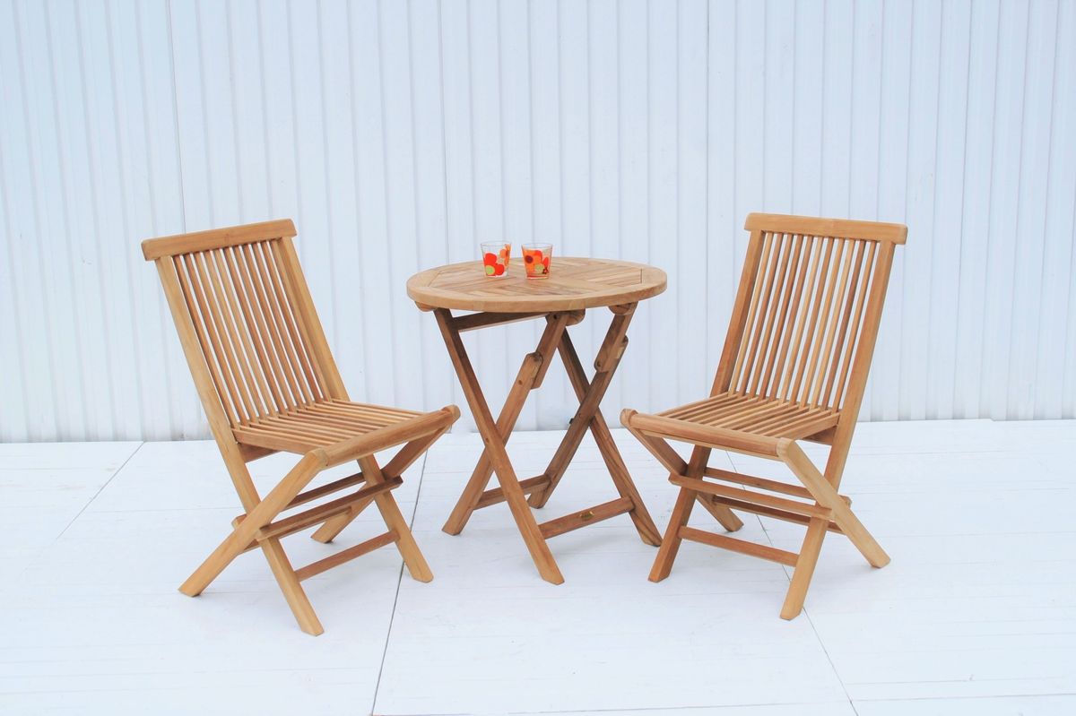 Skagen sett 2 klappstoler+bord Ø70 cm - teak