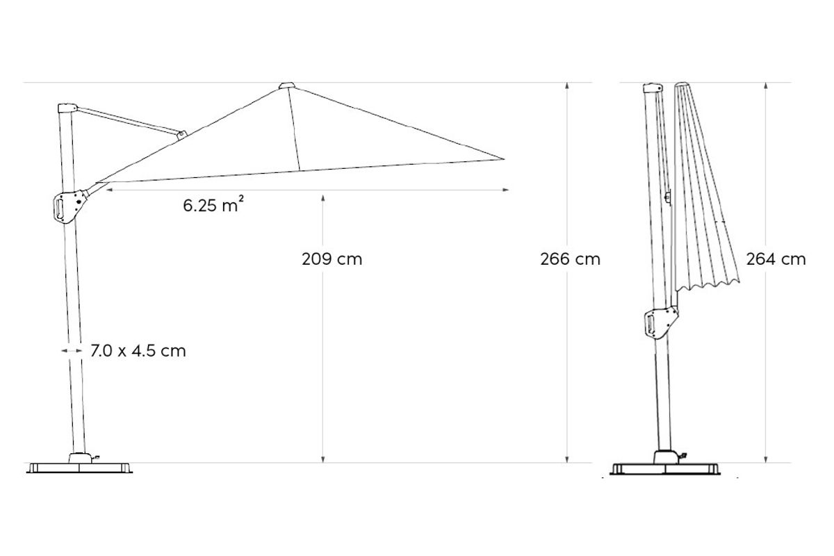 Platinum VoyagerT1 hengeparasoll 250x250 cm m/kryssfot - antrasittgrå