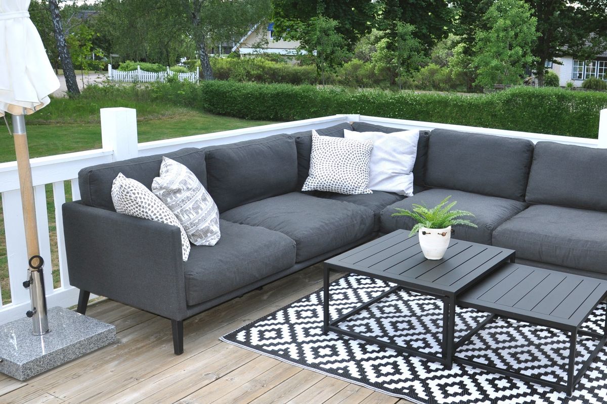 Easy 240 værbestandig hjørnesofa+bordsett - sotgrå/sort